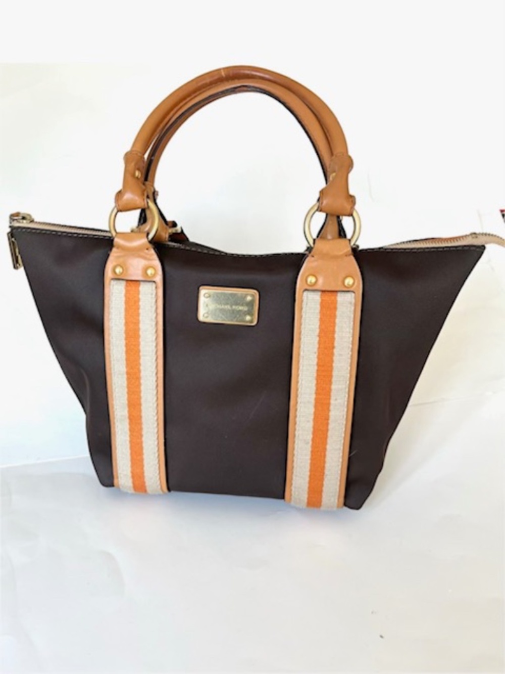 MICHAEL KORS Brown Orange Beige Hand Bag With Leather Handles